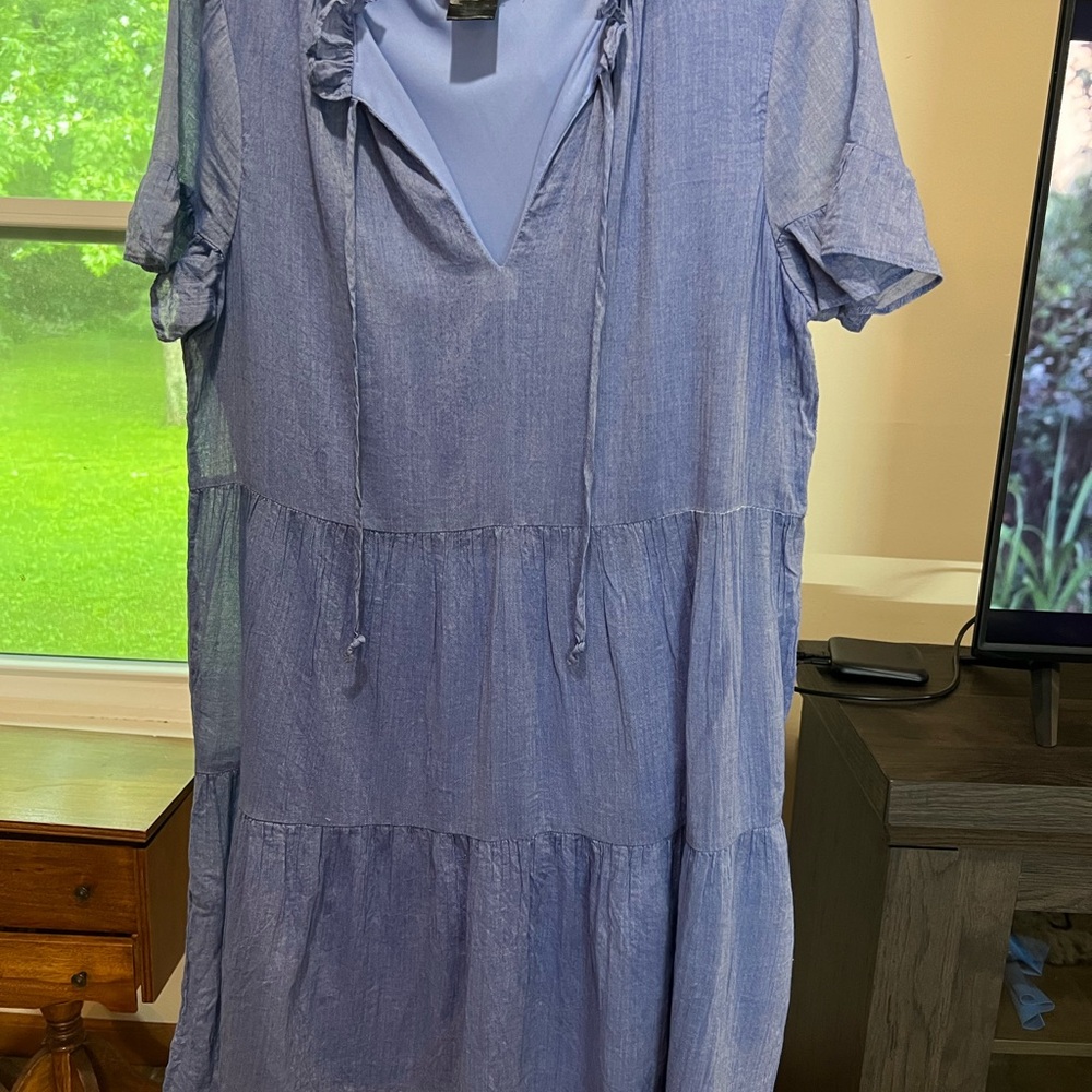 DKNY Light Blue Tiered Mini Dress